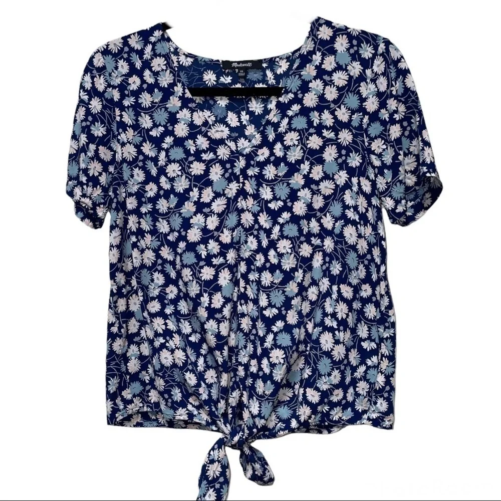 Madewell Blue Novel Tie-Front Top in French Floral Extra Small XS - Picture 3 of 9